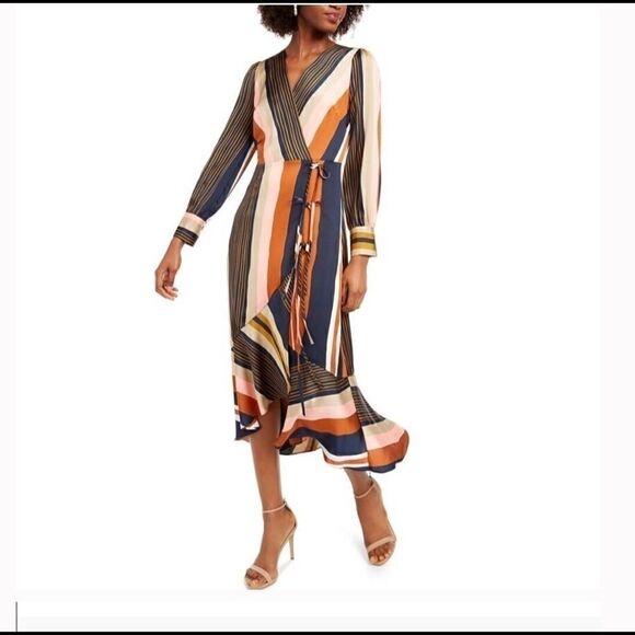 Foxiedox Colorful Striped Faux-Wrap Dress - Picture 2 of 8